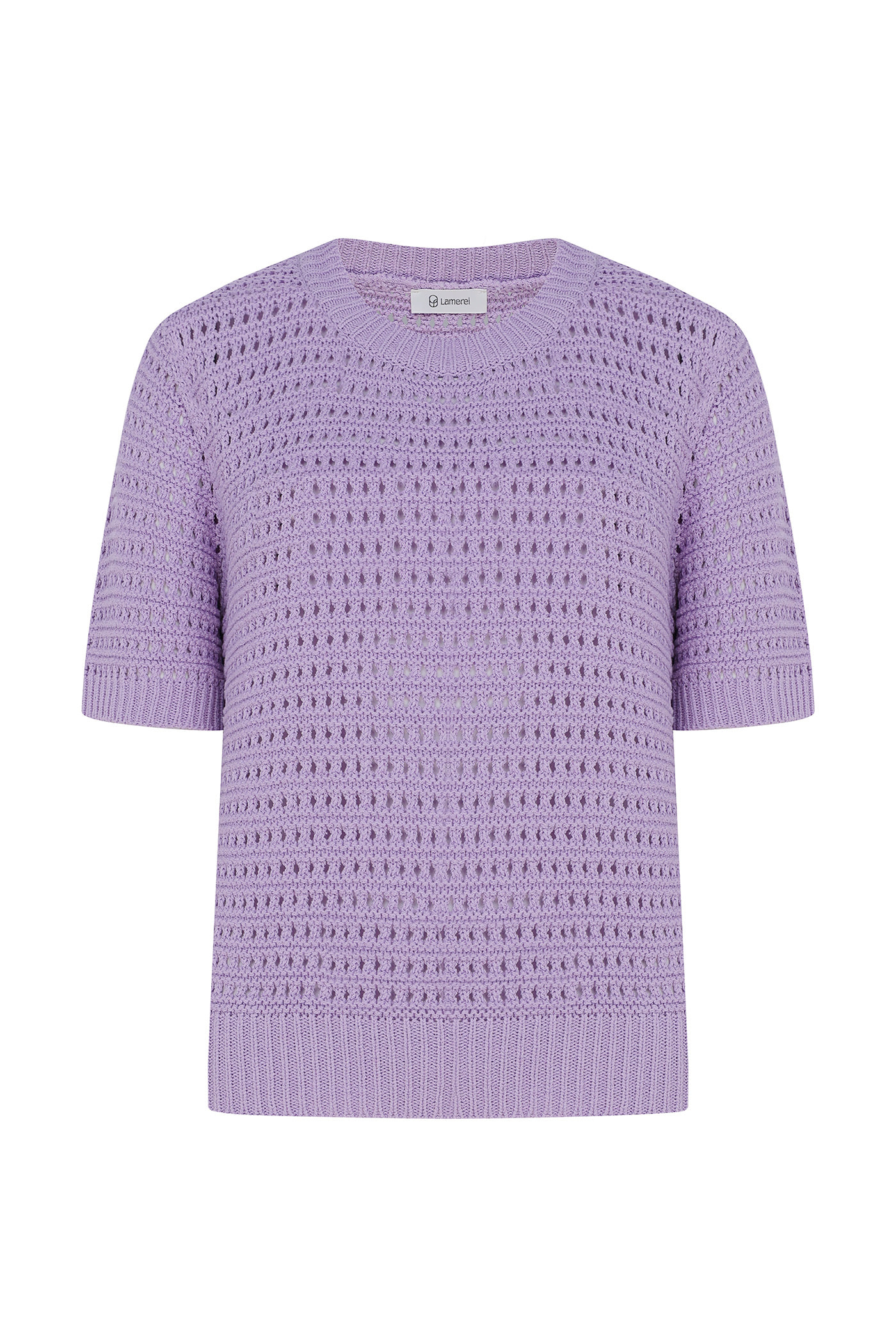 Crew Neck Crochet Knit Top-Purple