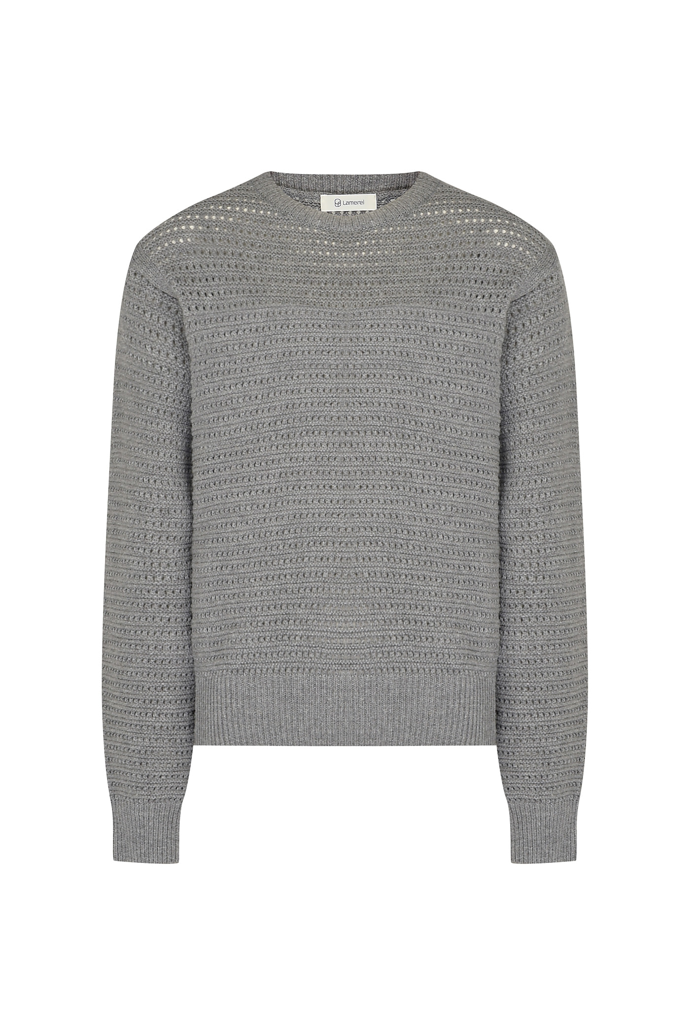 [SAMPLE]Wool Crochet Knit Top[LMBBAUKN129]-Melange Gray