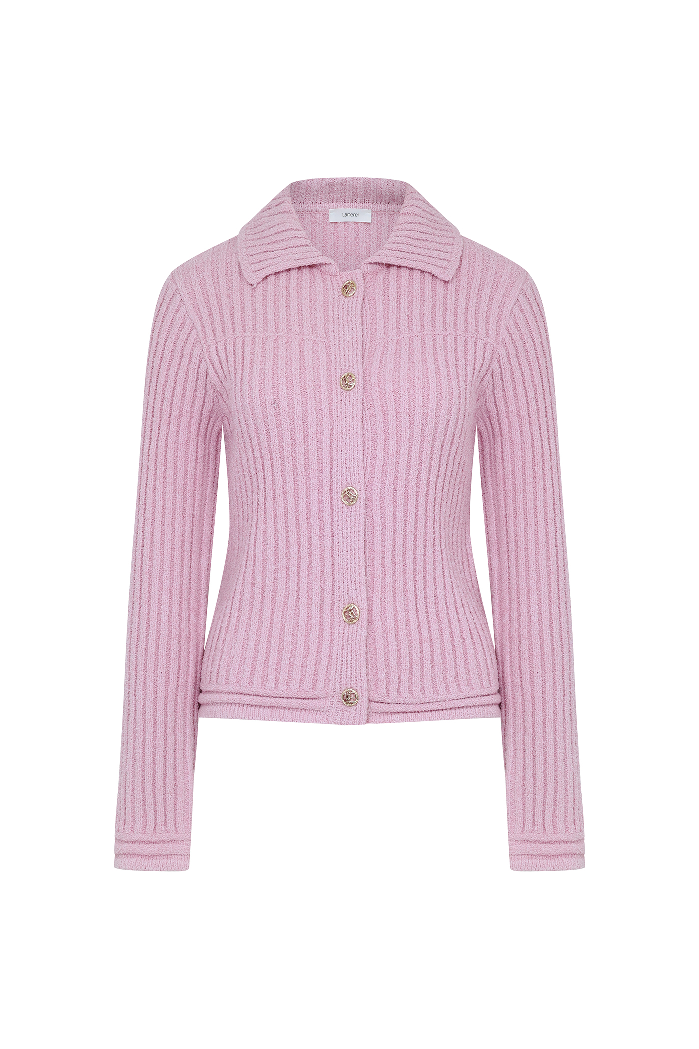 Ribbed Collar Knit Cardigan[LMBCSPKN172]-Pink