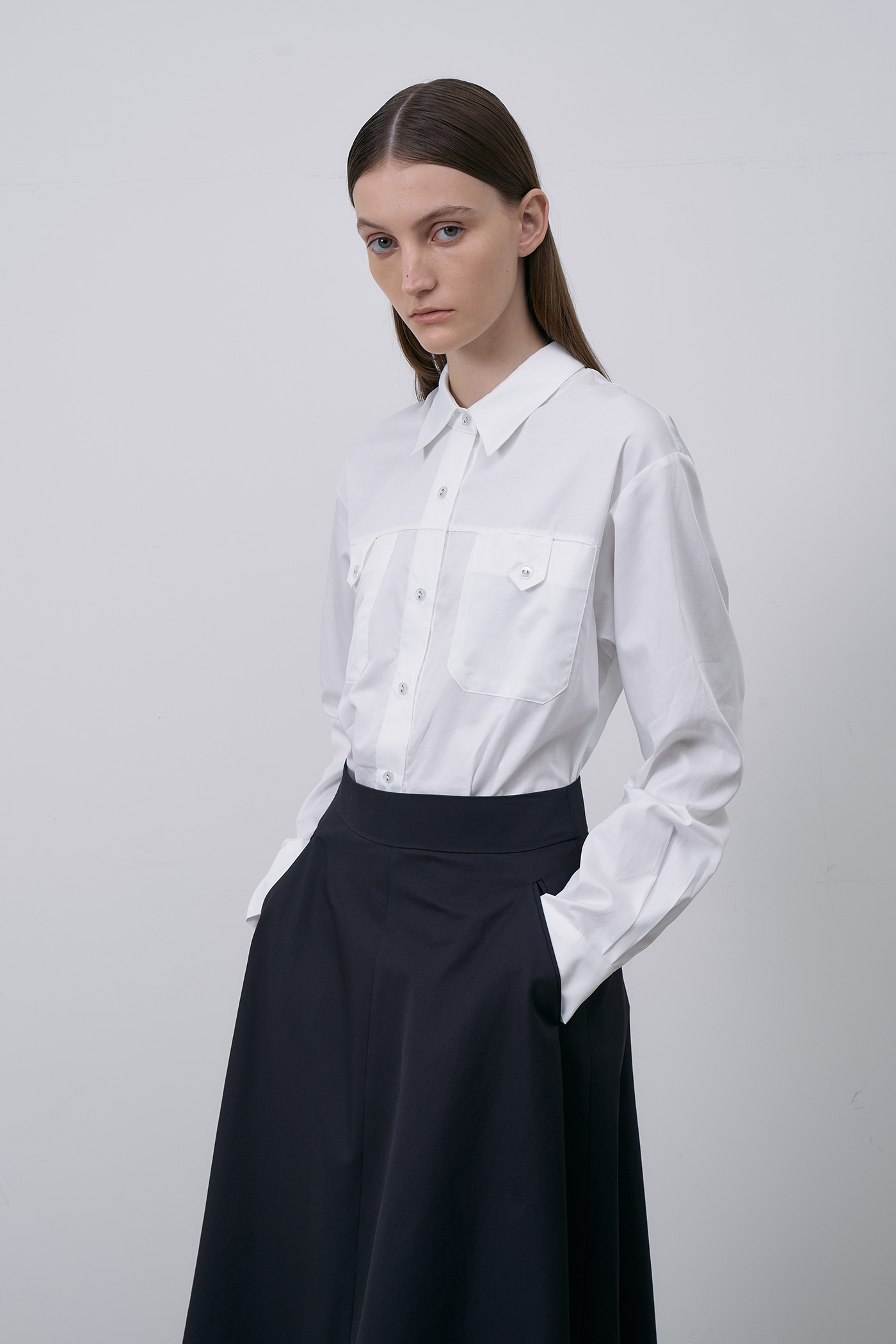 [SAMPLE]Cotton Pocket Shirt-White