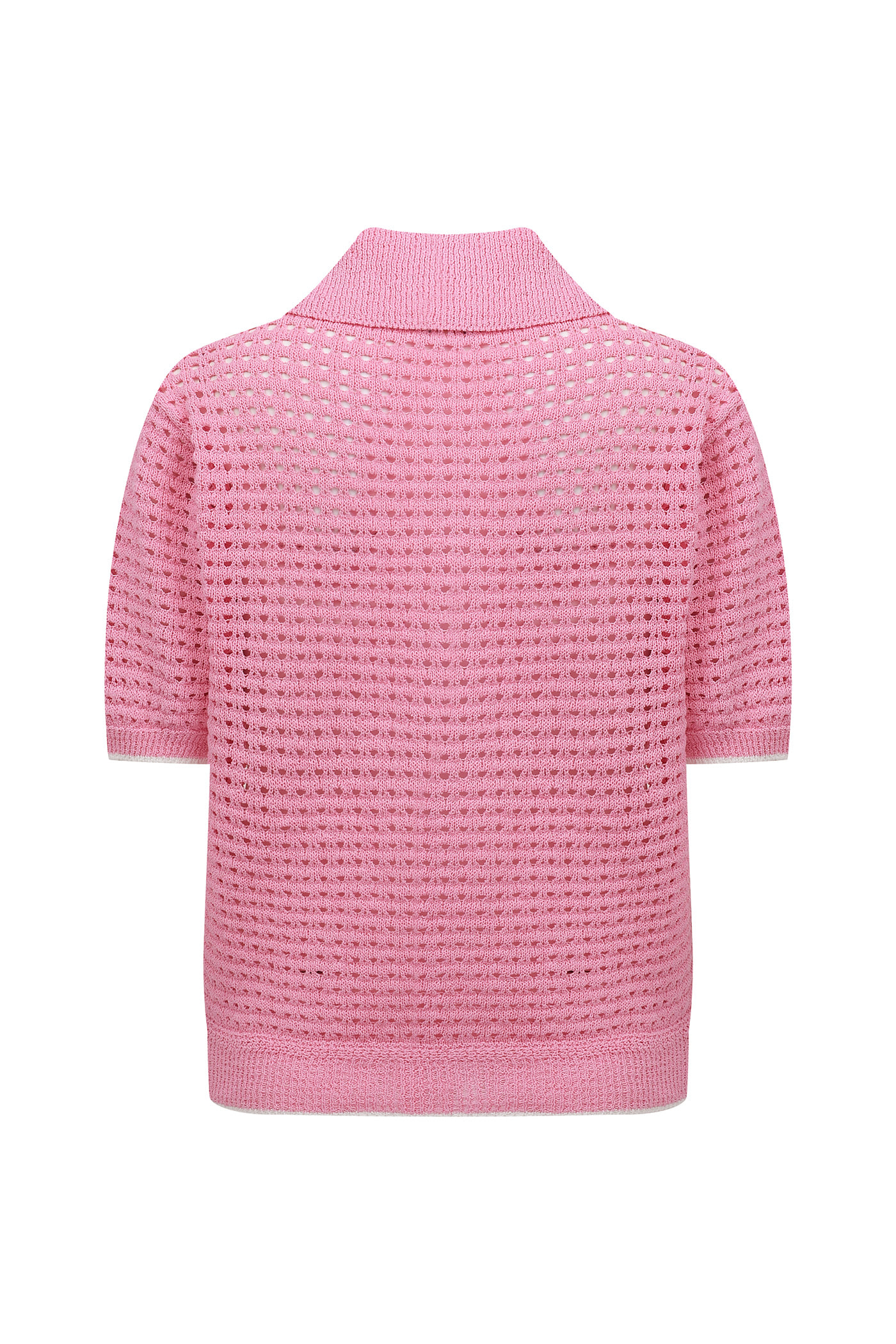 Collar Crochet Cardigan-Pink