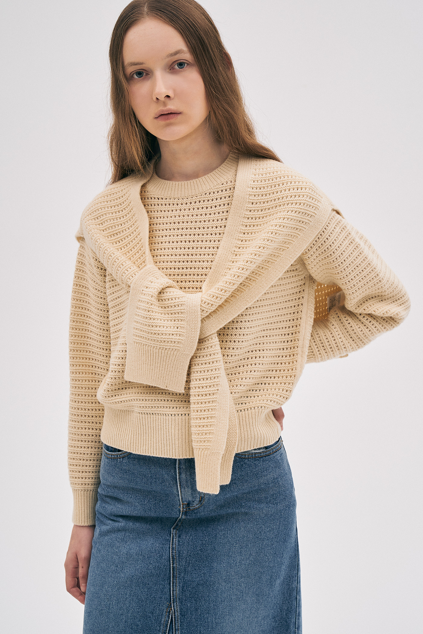 Wool Crochet Knit Top[LMBBAUKN129]-Beige