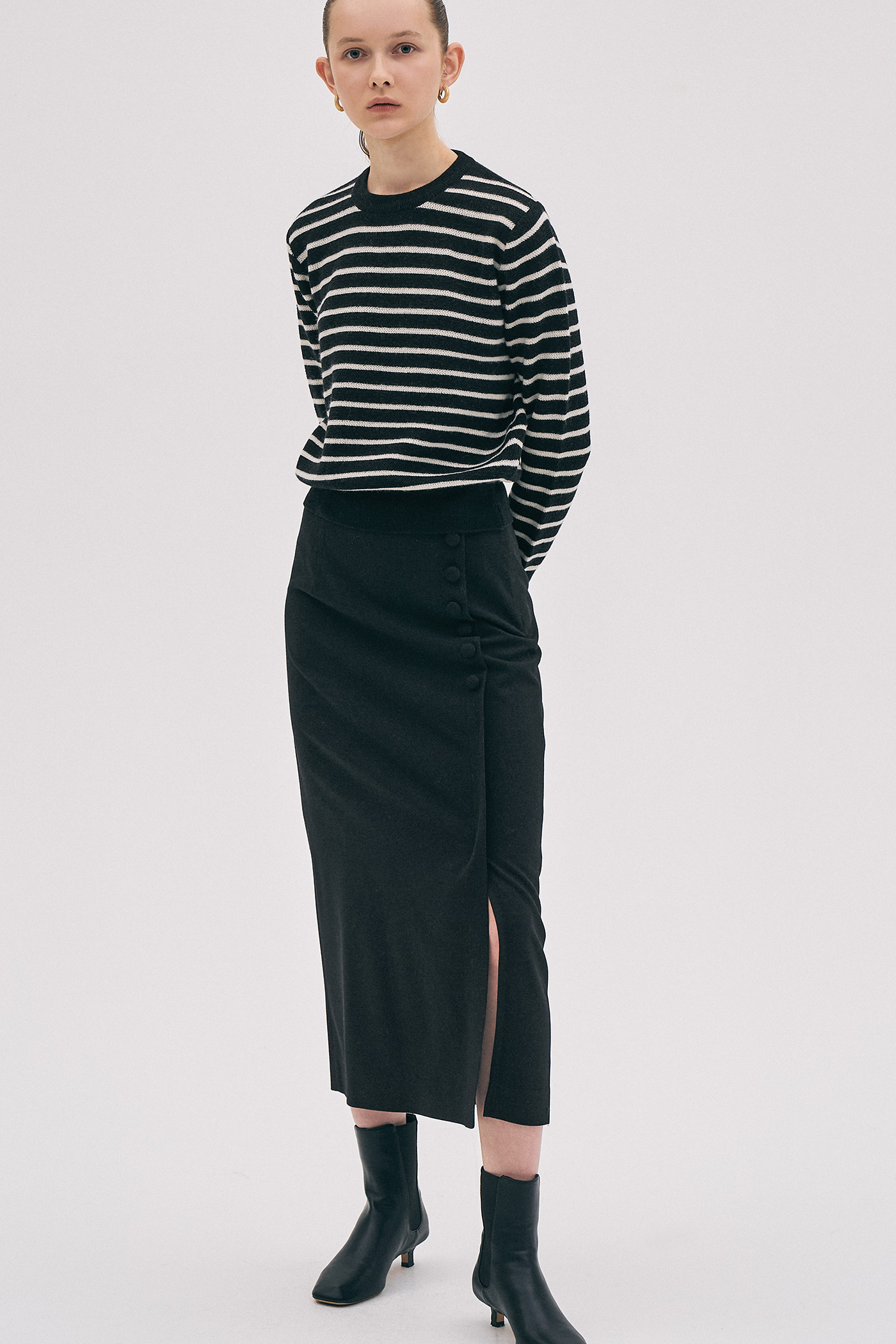 [SAMPLE]Button Slit Skirt[LMBBAUSK203]-Black