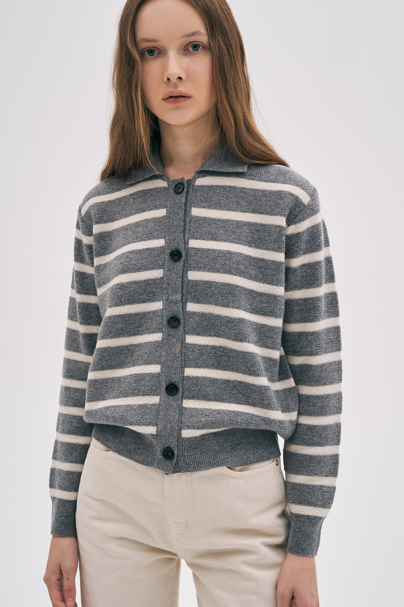Wool Collar Stripe Cardigan[LMBBAUKN138]-2color