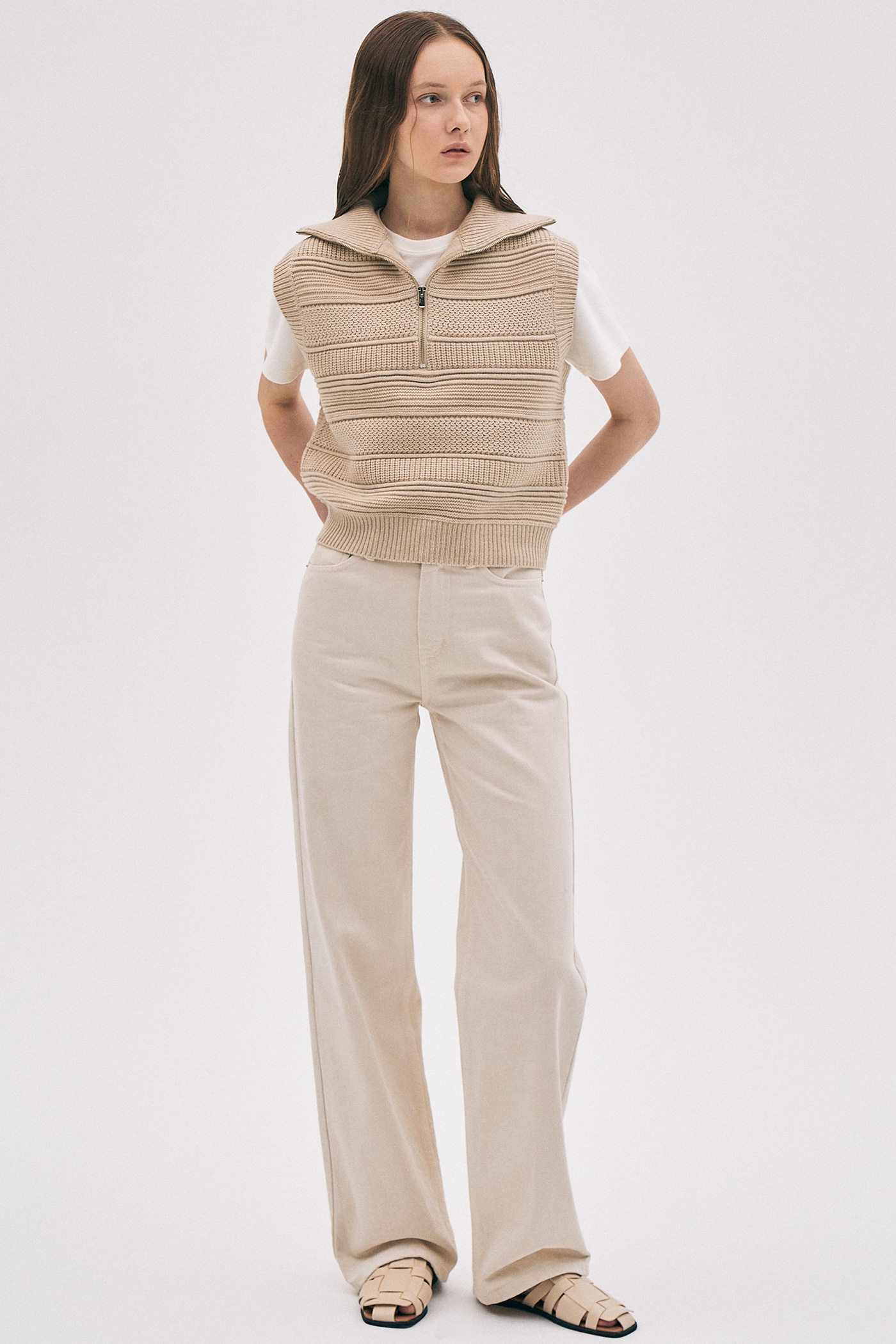 [SAMPLE]Wool Half Zip-Up Vest[LMBBAUKN147]-Beige