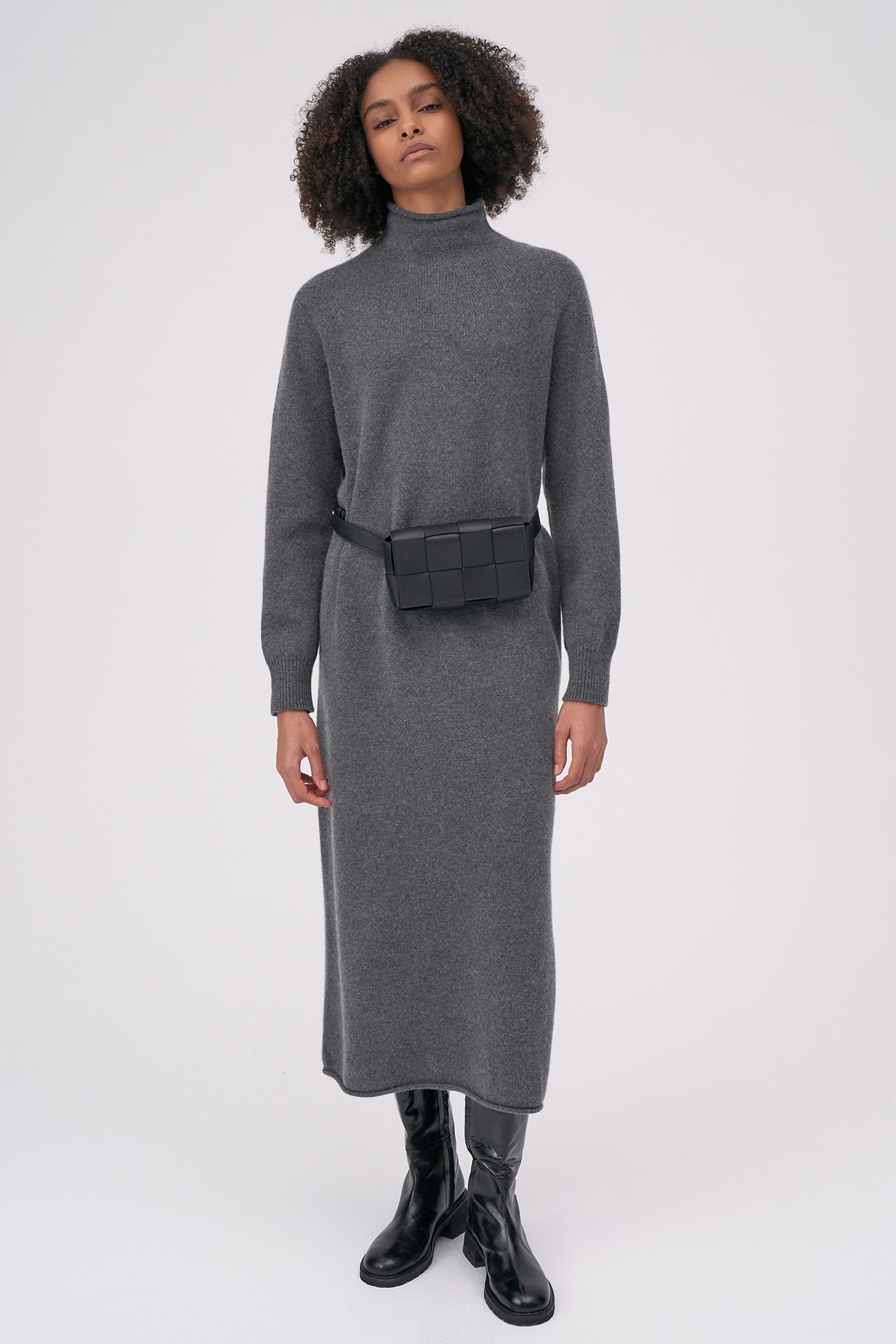 Merino Wool 100 Wholegarment Knit Dress[LMBBWIKN159]-Dark Gray