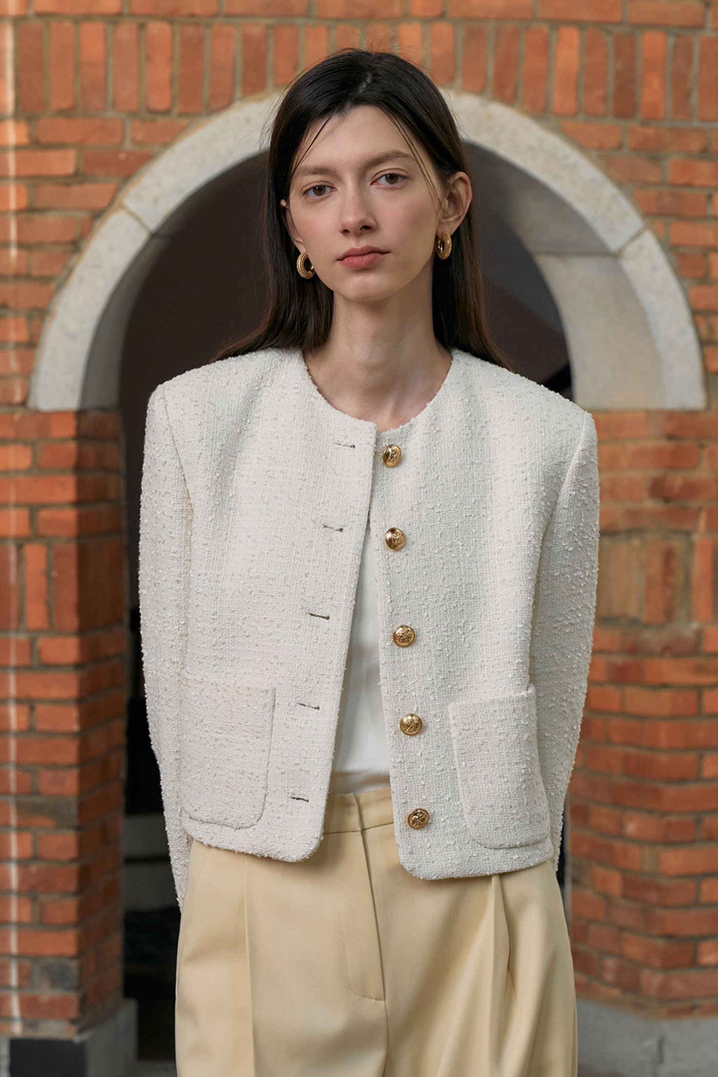 Crop Tweed Jacket[LMBCSPJK105]-Ivory