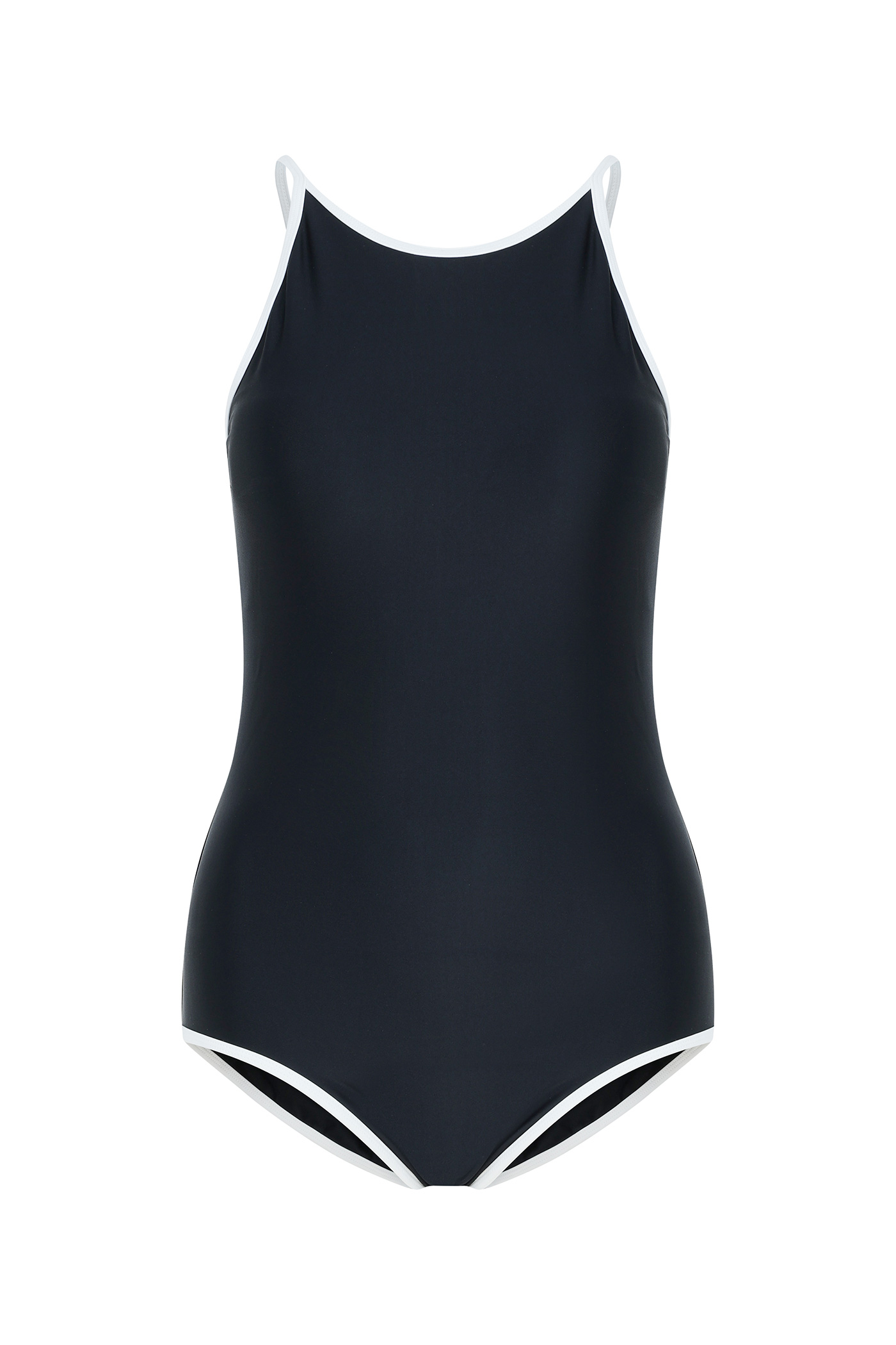 Halter ColorBlock Piping SwimSuit-Black