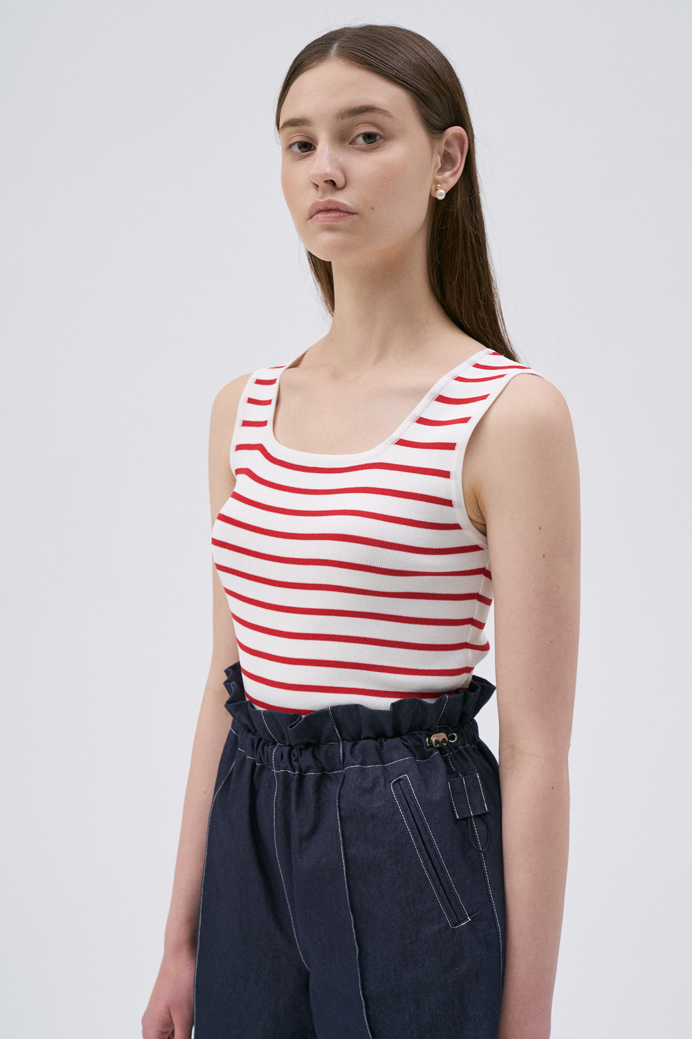Stripe Two-way Sleeveless Knit Top-Red