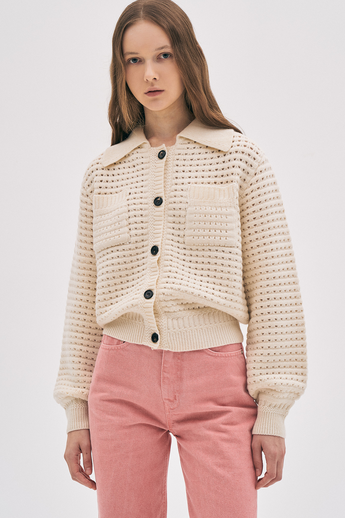 Wool Crochet Collar Cardigan[LMBBWIKN152]-lvory