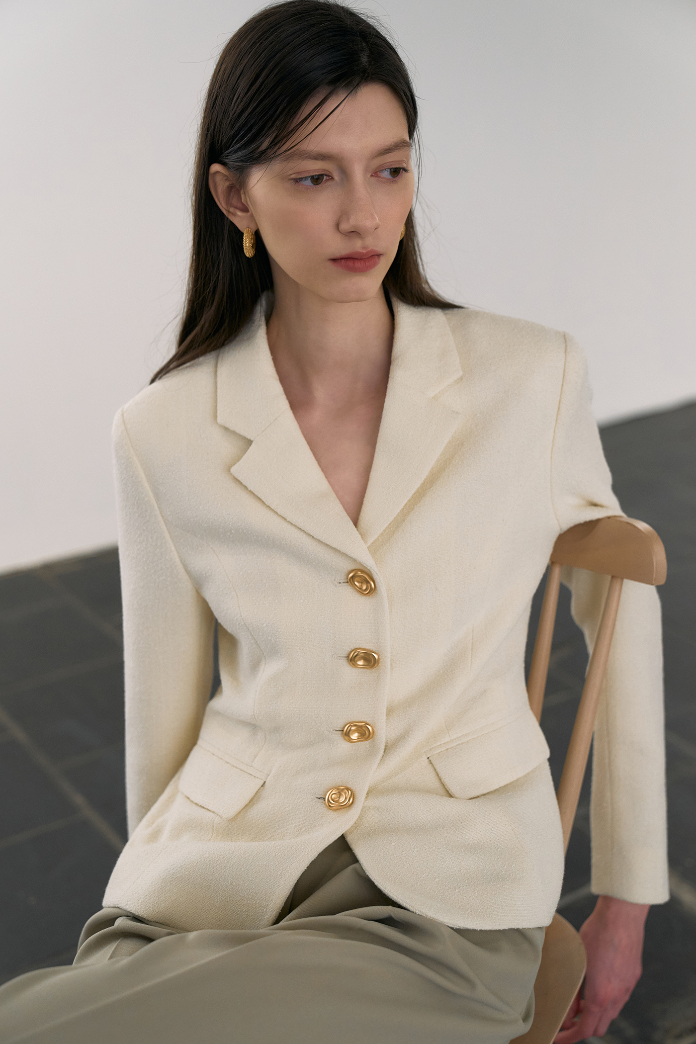 Tweed Button Jacket[LMBCSPJK104]-Ivory