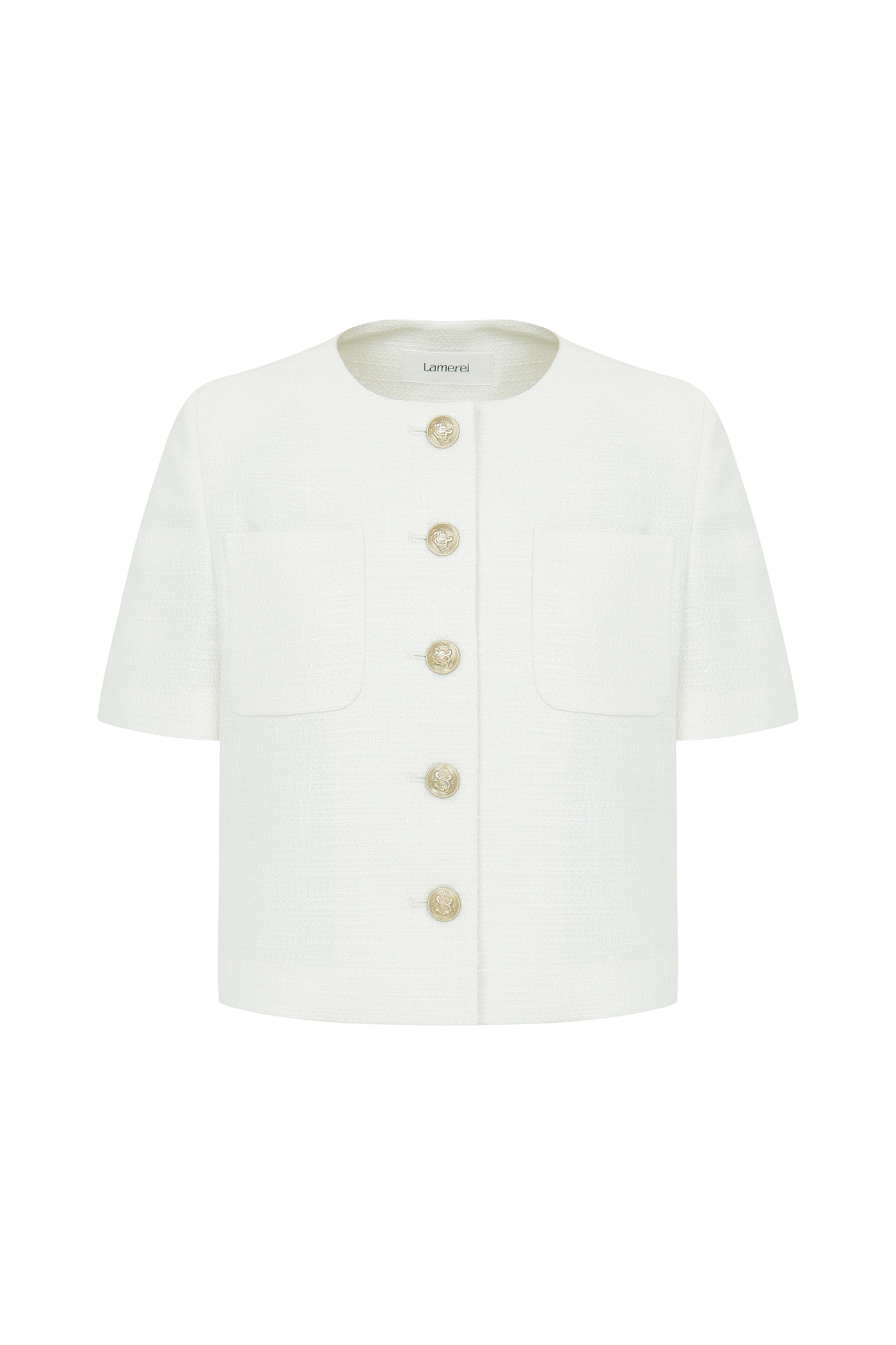 Half-sleeved Crop Tweed Jacket[LMBCSUJK101]-Ivory