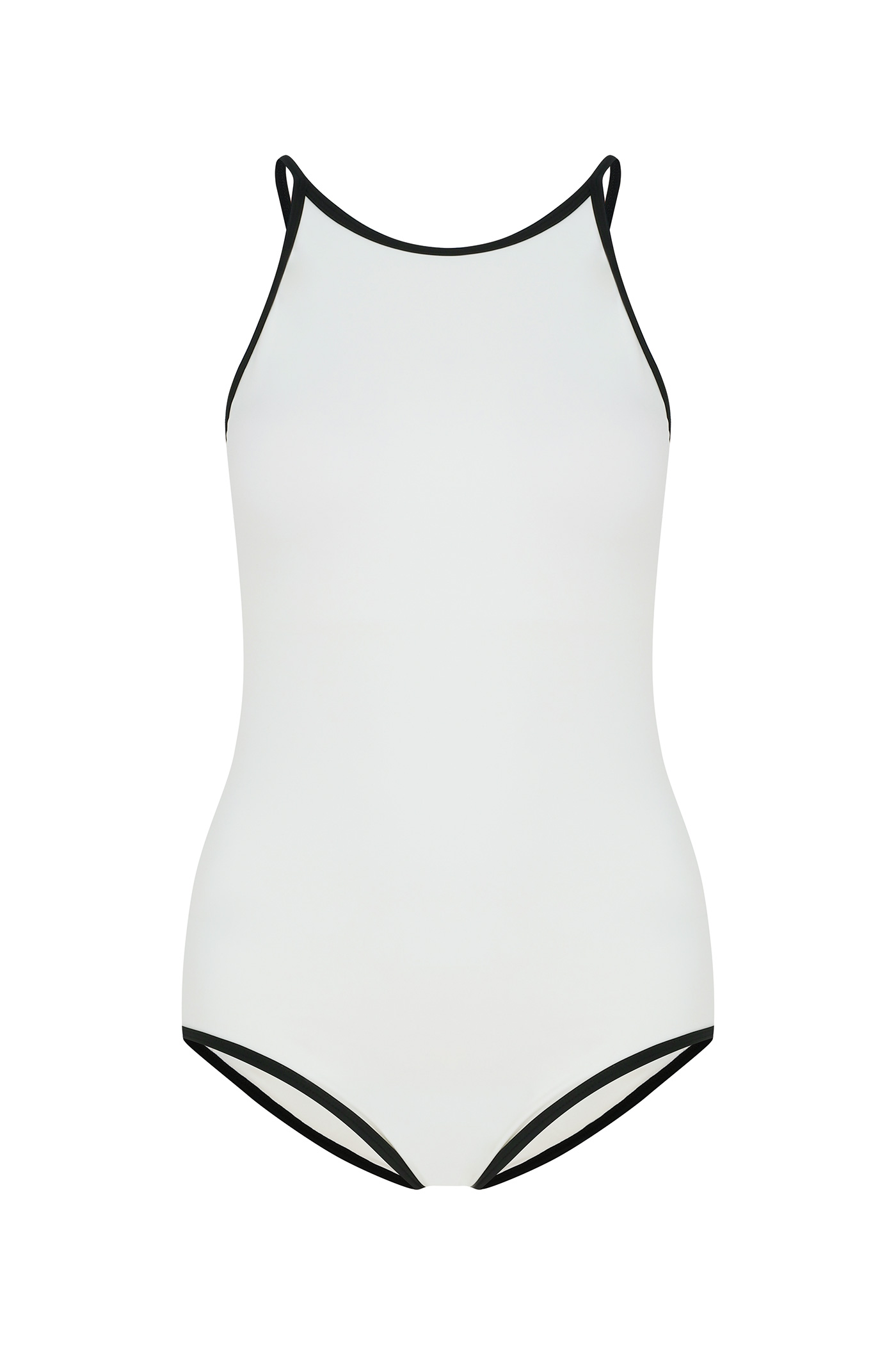 Halter ColorBlockPiping SwimSuit-Ivory