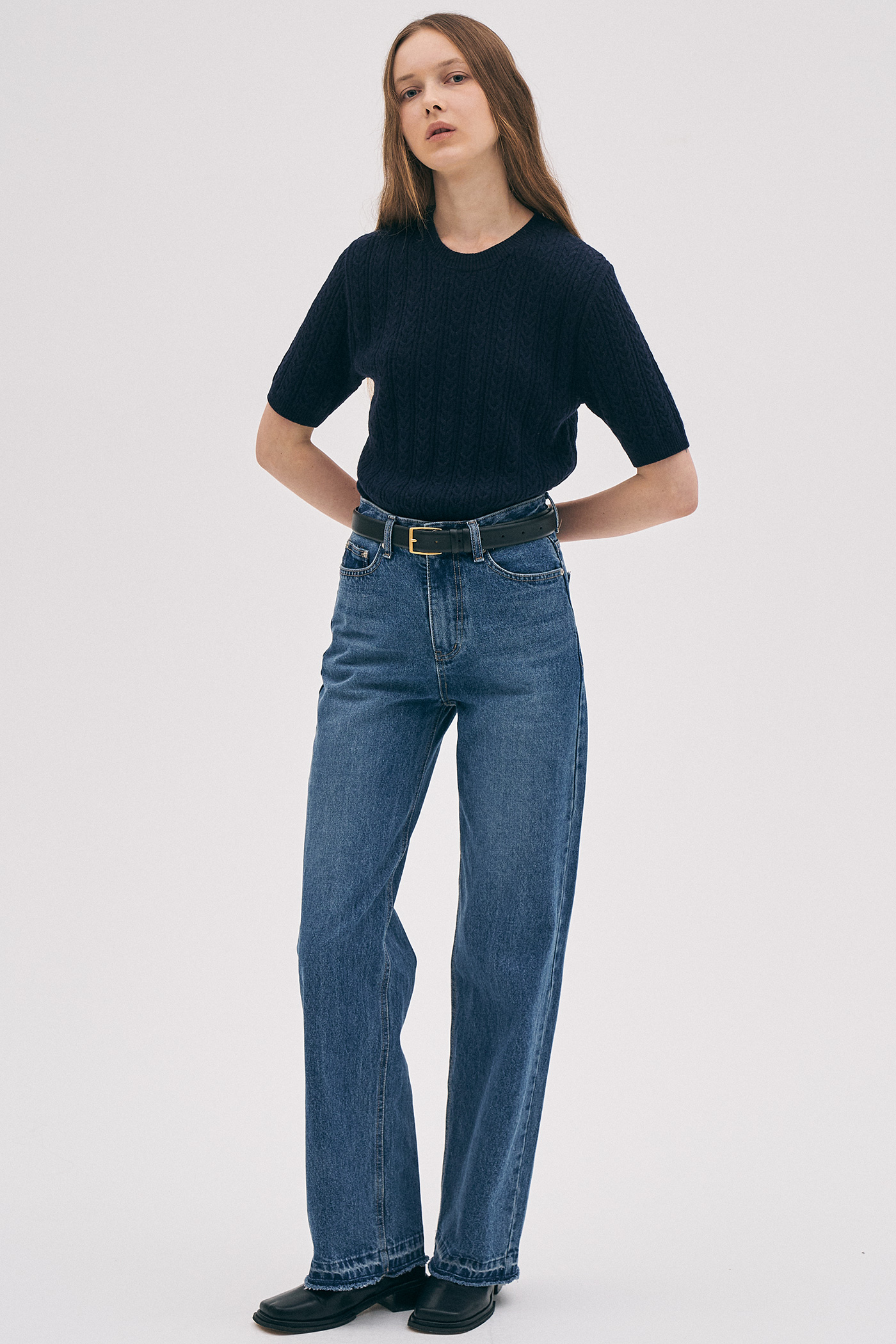 Wool Cable Knit Top[LMBBAUKN135]-Navy