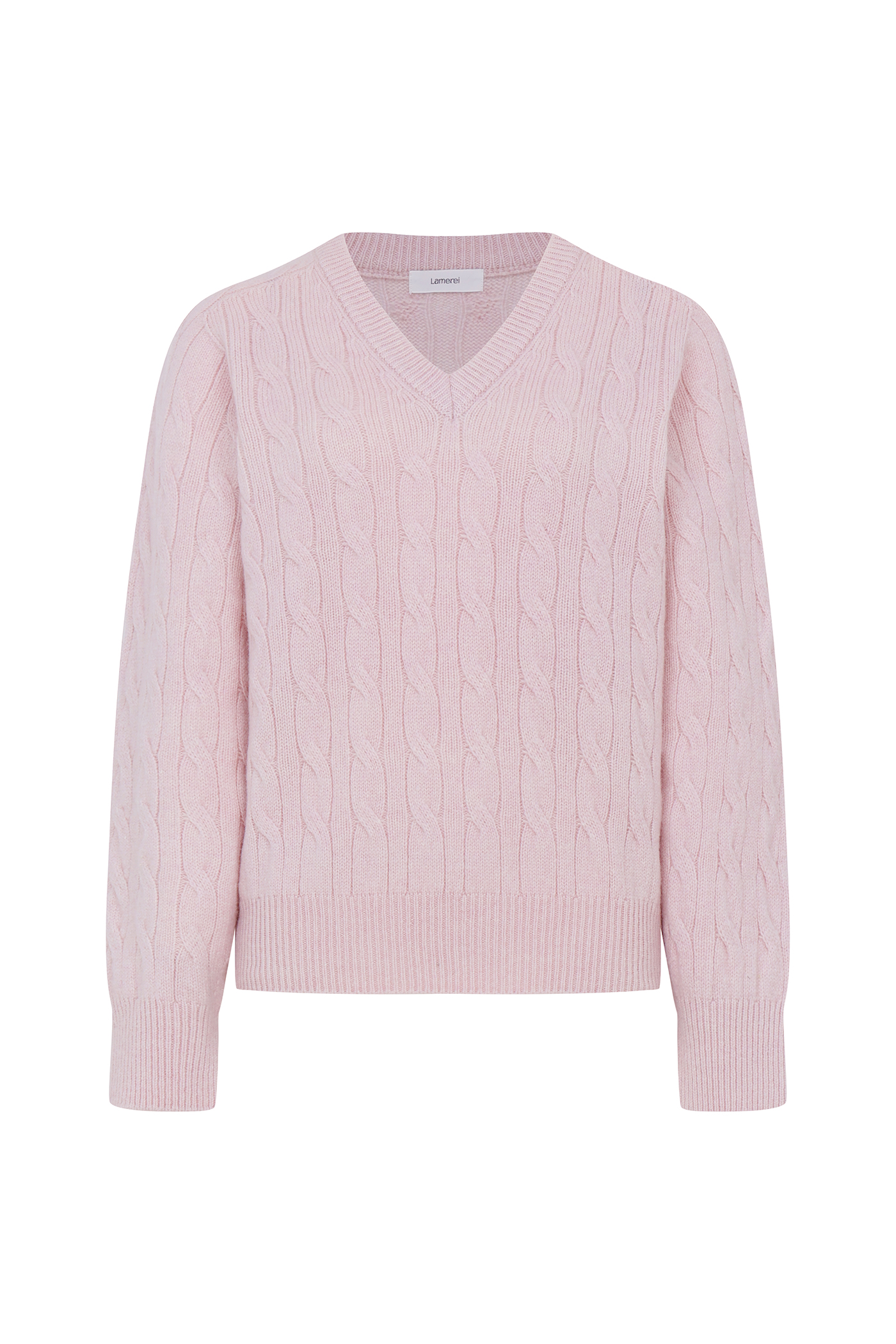 Merino Wool 100 V-neck Cable Knit[LMBCAUKN221]-Crystal Pink