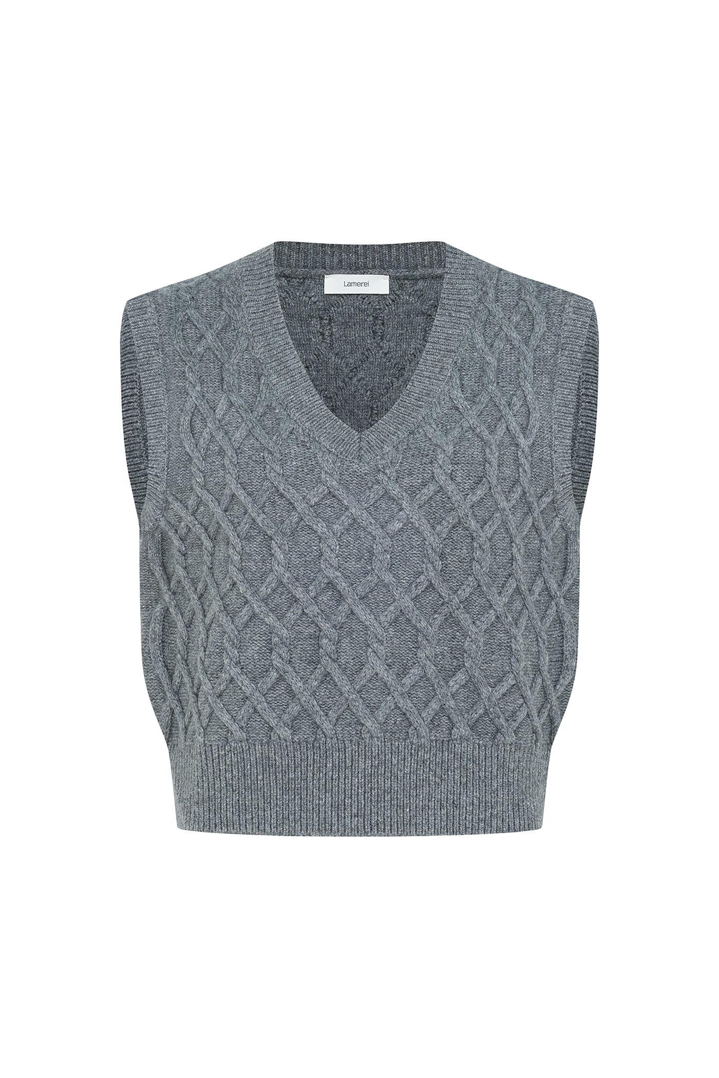Lambswool Cable V-neck Vest[LMBCAUKN227]-Gray