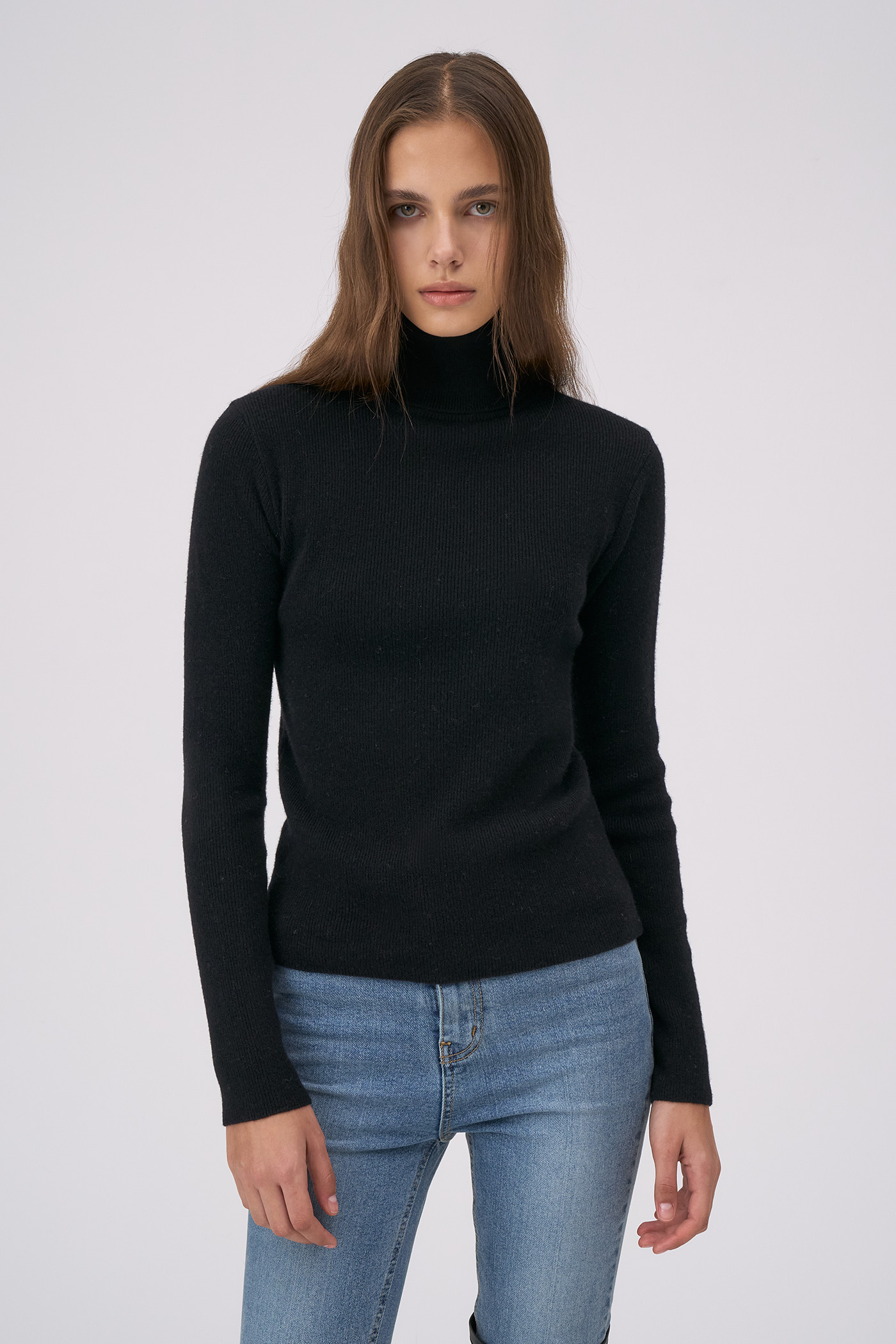 Merino Wool 100Ribbed High Neck Knit[LMBBWIKN156]-2color