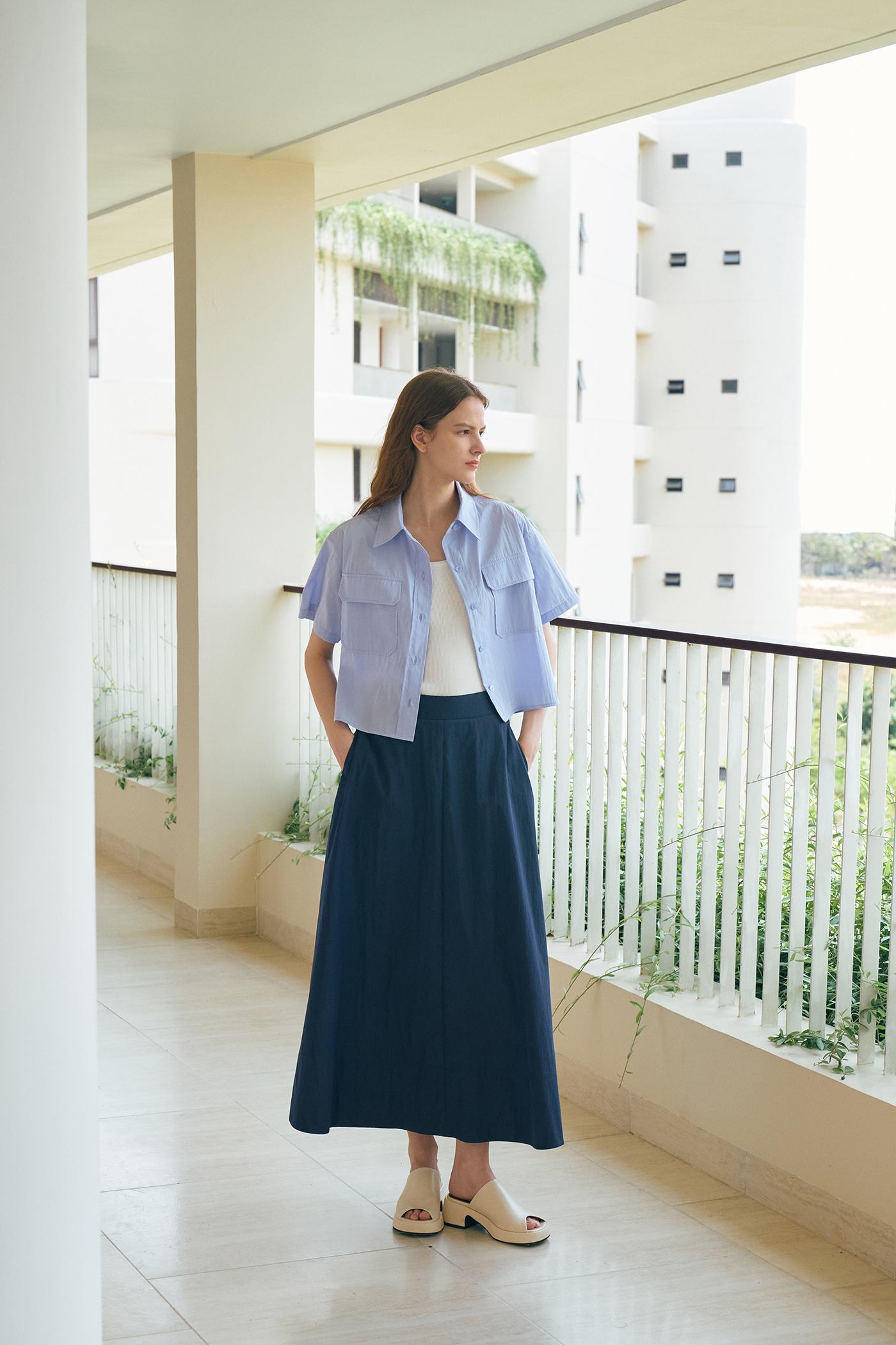 Wave Flare Skirt[LMBCSPSK402]-Navy
